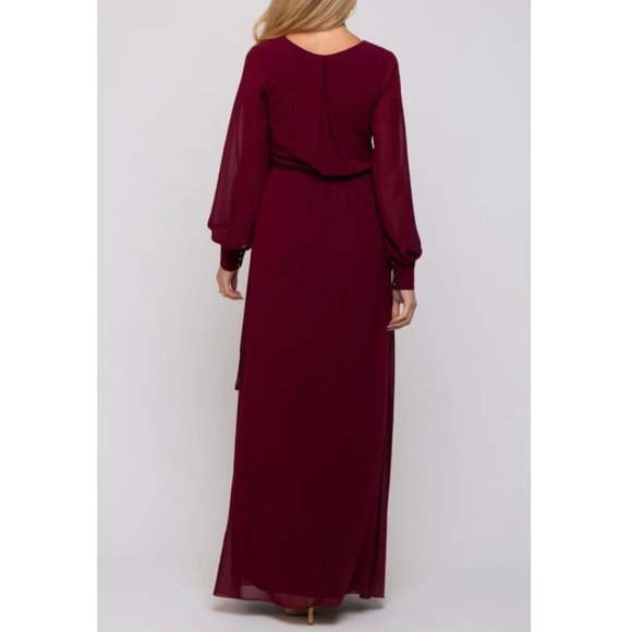 Burgundy Long Formal Chiffon Maternity Wrap Dress, NWOT - Picture 4 of 4